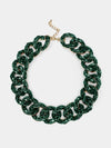 CRYSTAL PAVED BOLD LINK NECKLACE - EMERALD GREEN