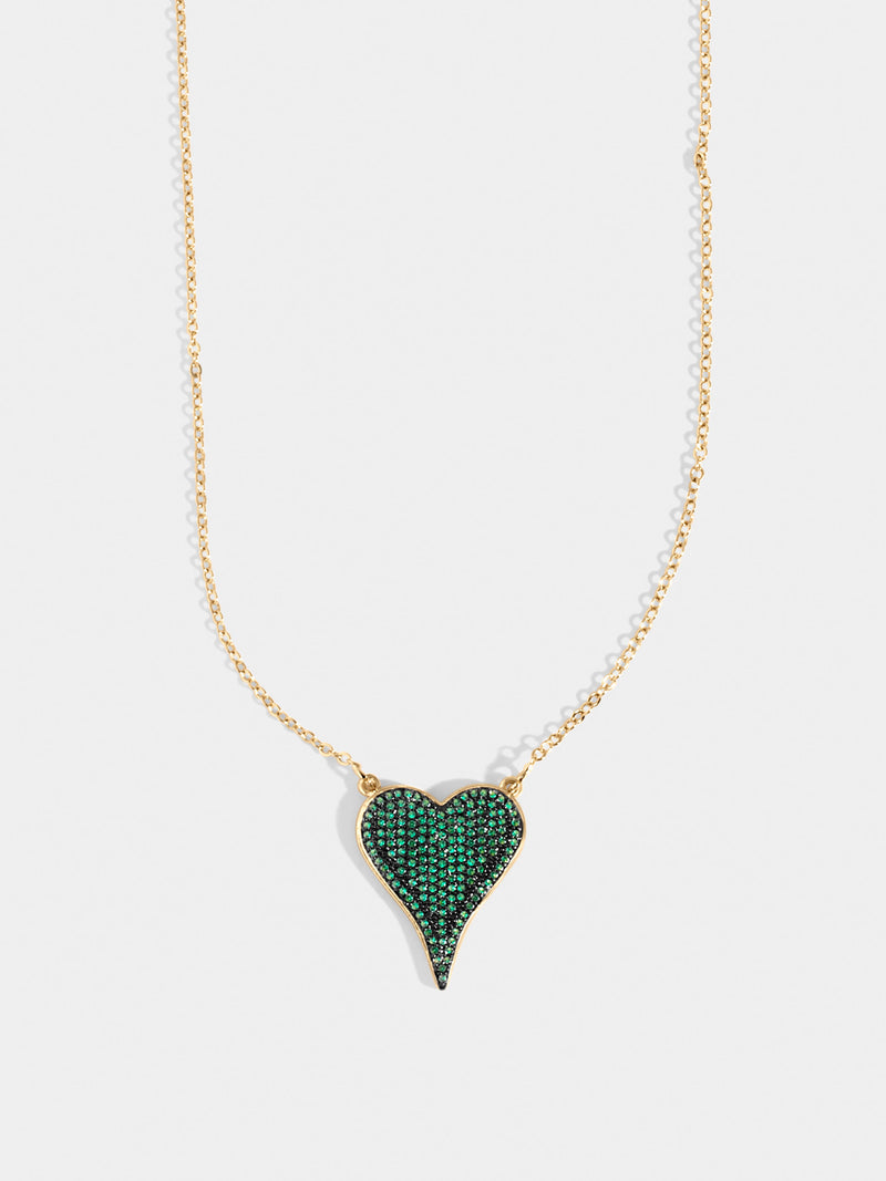 PAVED CZ STONED HEART NECKLACE- GREEN