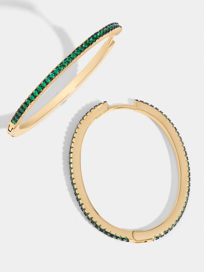 HAYSE GREEN CZ PAVED OVAL HOOP EARRINGS