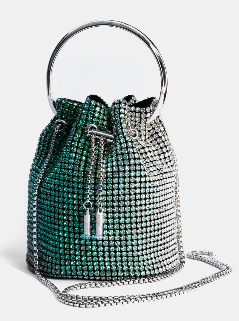 OMBRE BUCKET CRYSTAL BAG- SILVER TEAL